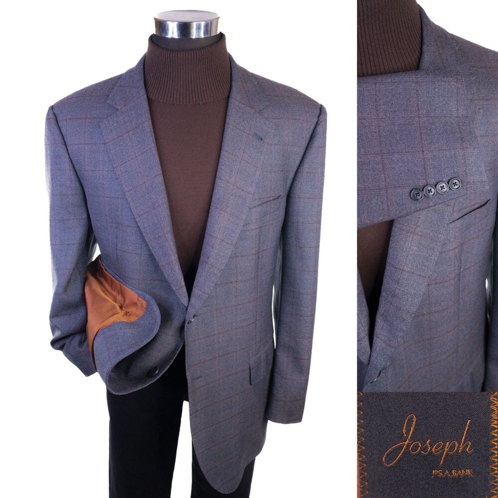 Joseph A Bank Blazer Sport Coat Sz 46R Silk / Wool Windowpane Two Button Jacket